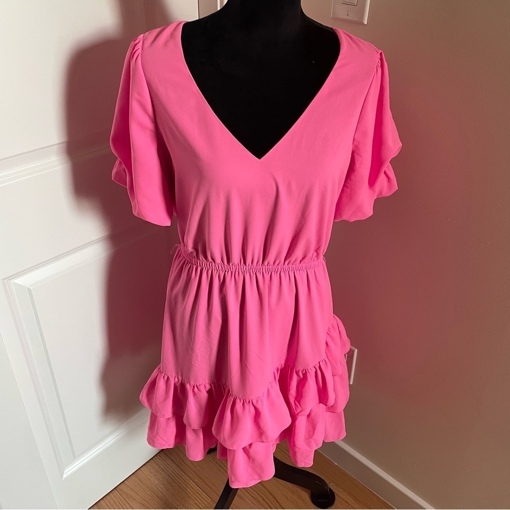 Lilly Pulitzer Martha Pink Stretch Ruffle Midi Short Sleeve Dress EUC Size 10 - Picture 3 of 11